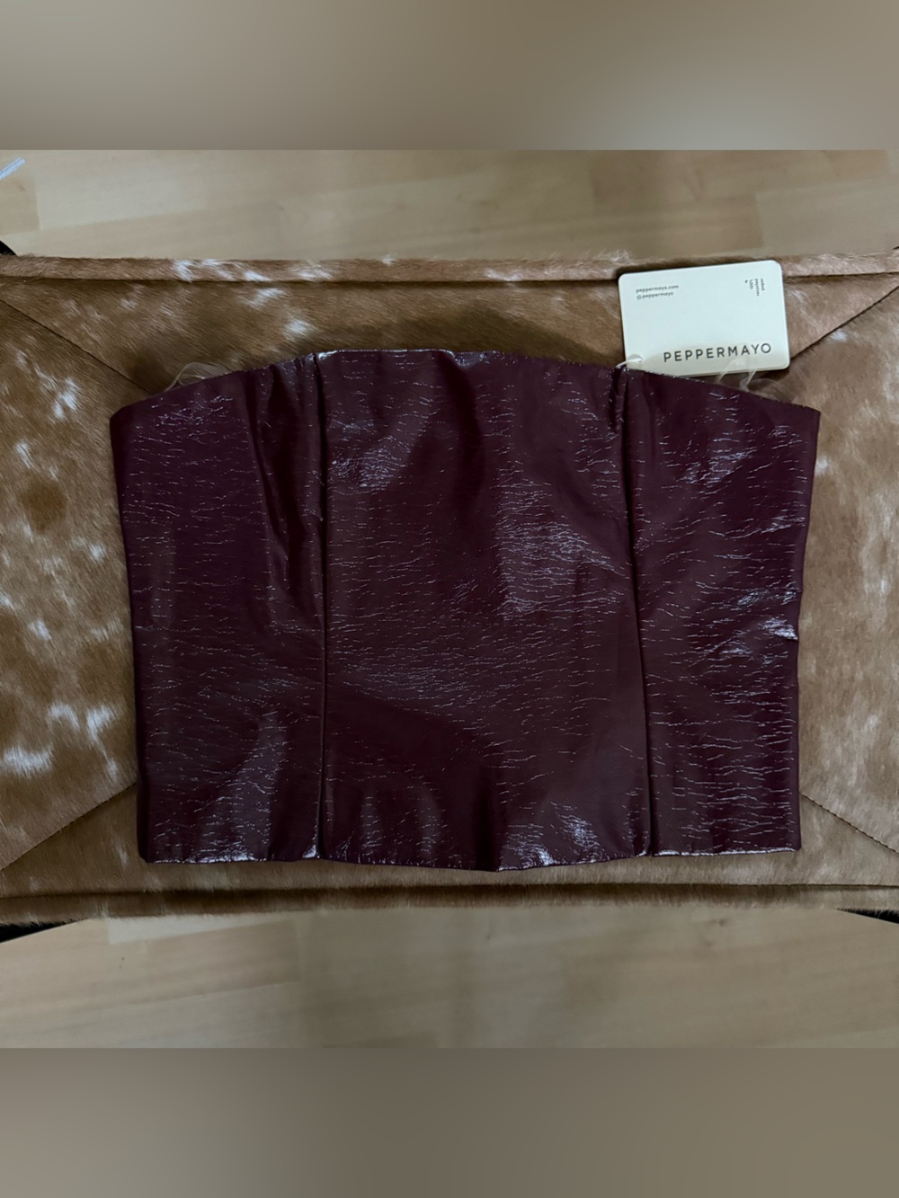 Peppermayo Wine Patent Faux Leather Strapless Top